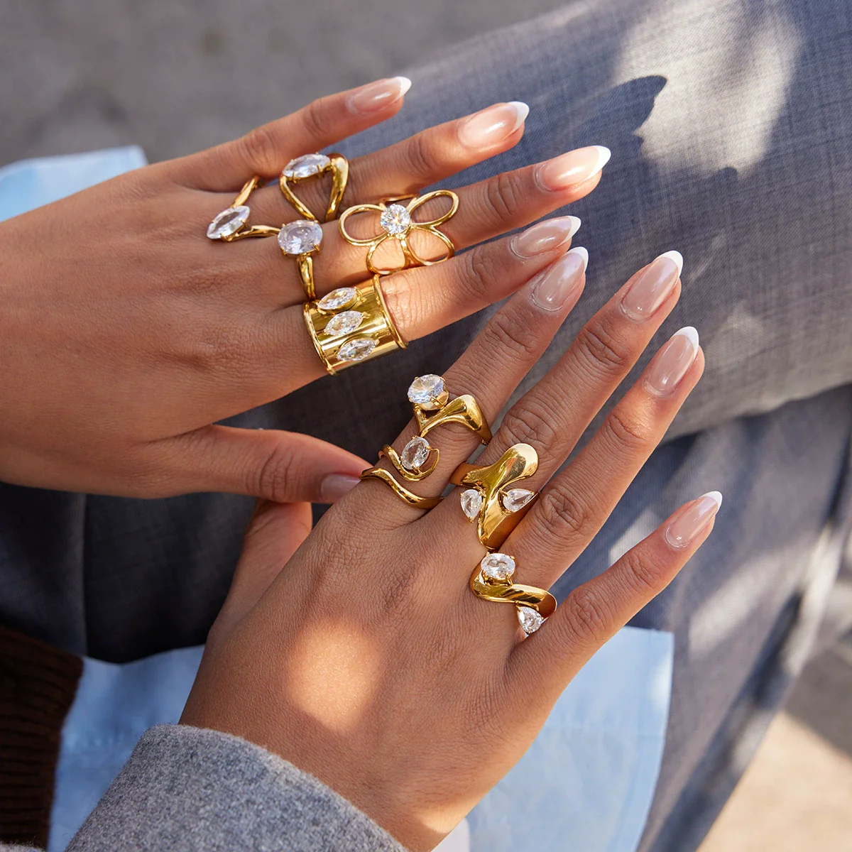 Wholesale Women's Stainless Steel Geometric Ring With Pvd Furnace Vacuum Real Gold Plating - Image 3