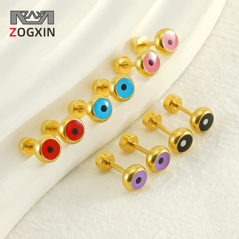 Wholesale Women's 316L Stainless Steel Geometric Round Eyes Earrings 18K Gold Electroplated