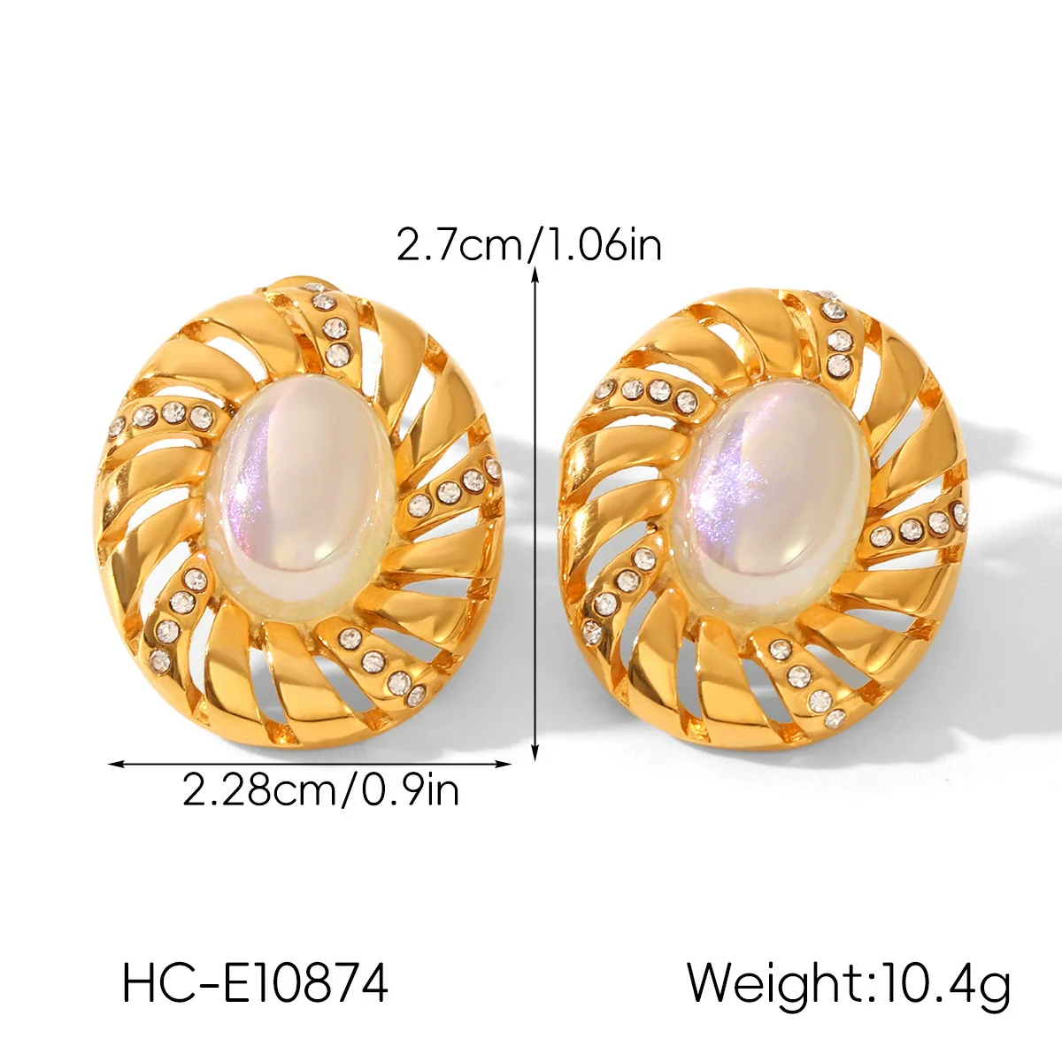 Wholesale Women's Stainless Steel Geometric Spiral Texture Electroplated Earrings Inlaid With Rhinestones And Mermaid Pearl - Image 6