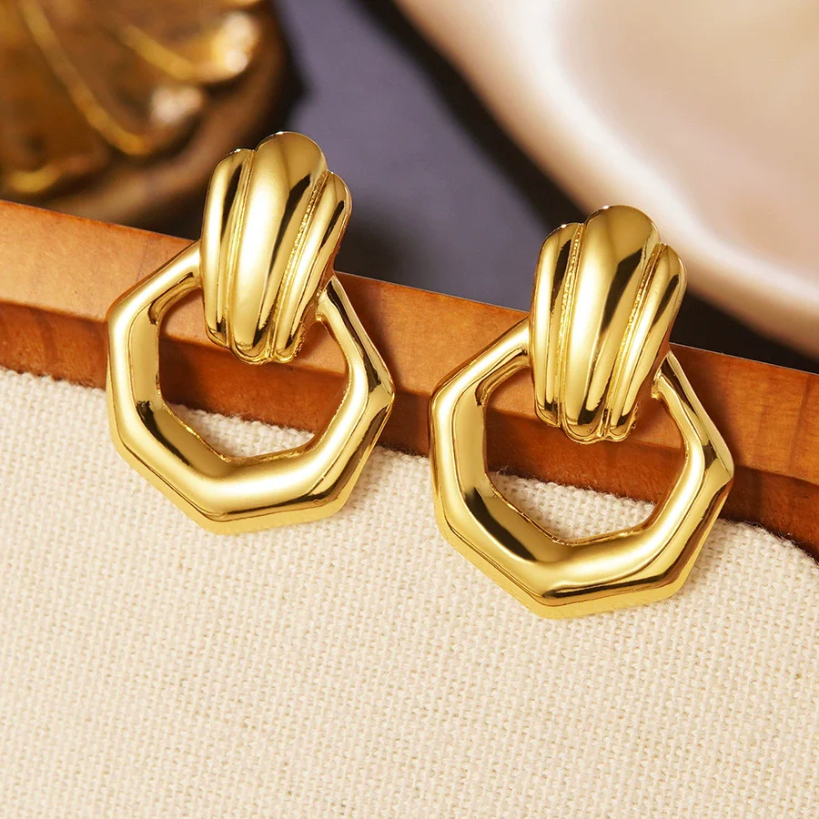 Wholesale Women's Stainless Steel Geometric Stamped Earrings Light Luxury Jewelry