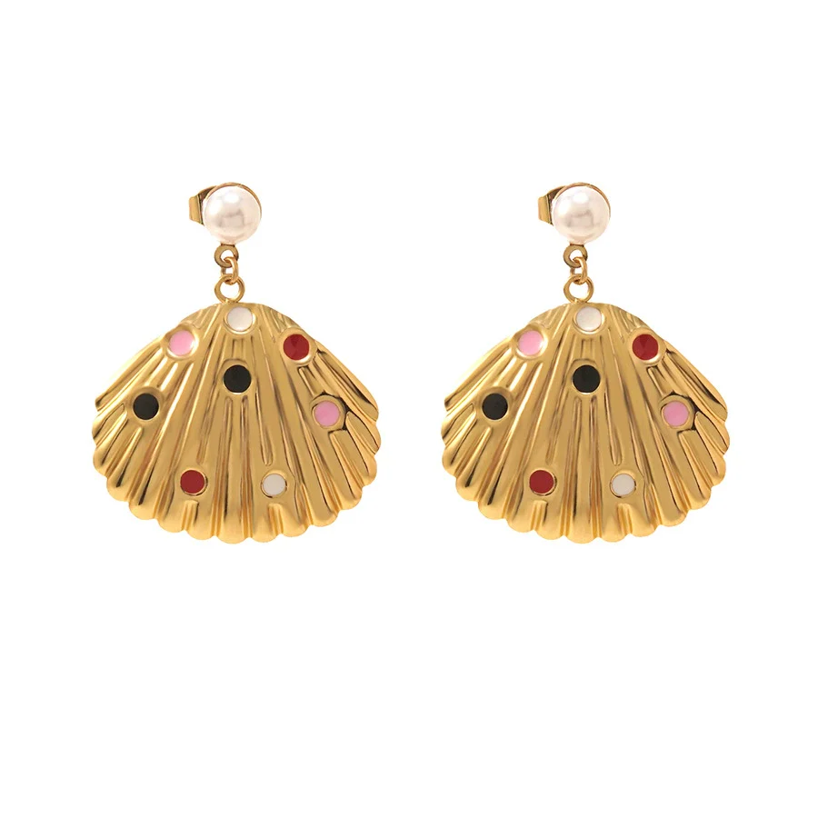 Wholesale Women's Stainless Steel Geometric Stamped Fanshaped Oil Drop Earrings - Image 5