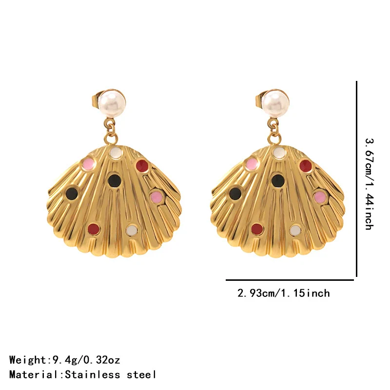 Wholesale Women's Stainless Steel Geometric Stamped Fanshaped Oil Drop Earrings - Image 6