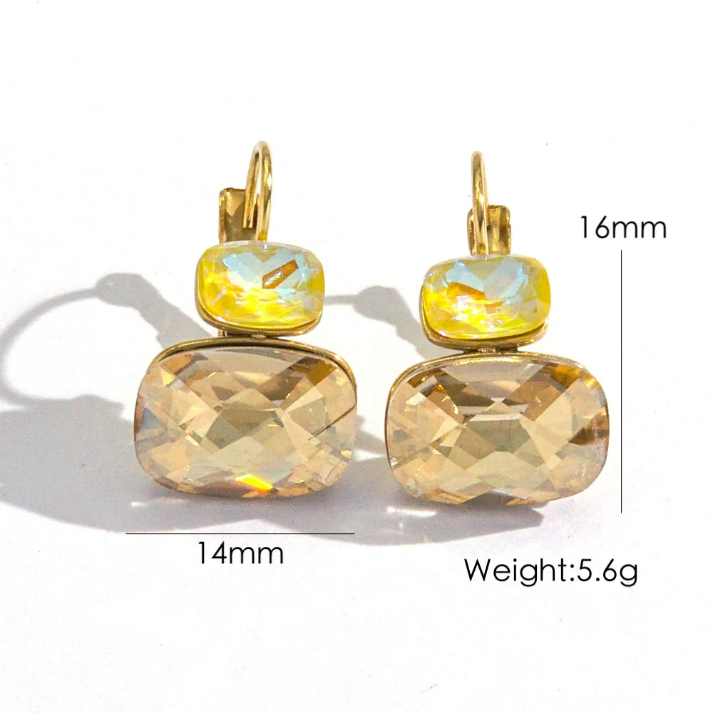 Wholesale Women's Stainless Steel Geometric Style Earrings Inlaid With Colorful Zircon And Set With Diamonds In Ins Luxury Style With Vacuum Furnace Electroplating - Image 10