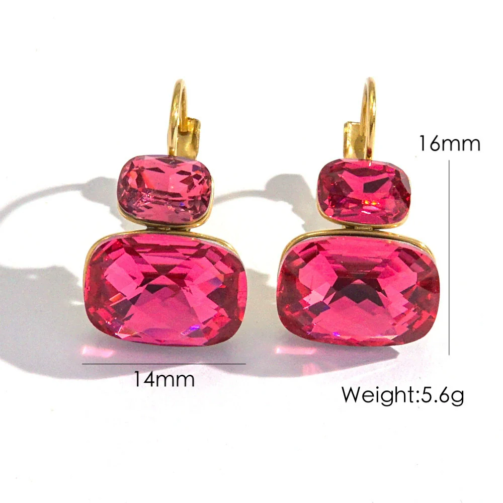 Wholesale Women's Stainless Steel Geometric Style Earrings Inlaid With Colorful Zircon And Set With Diamonds In Ins Luxury Style With Vacuum Furnace Electroplating - Image 13