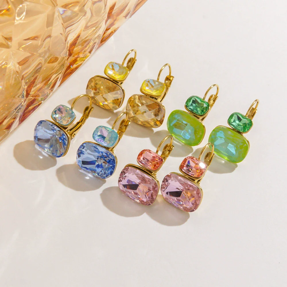Wholesale Women's Stainless Steel Geometric Style Earrings Inlaid With Colorful Zircon And Set With Diamonds In Ins Luxury Style With Vacuum Furnace Electroplating - Image 3