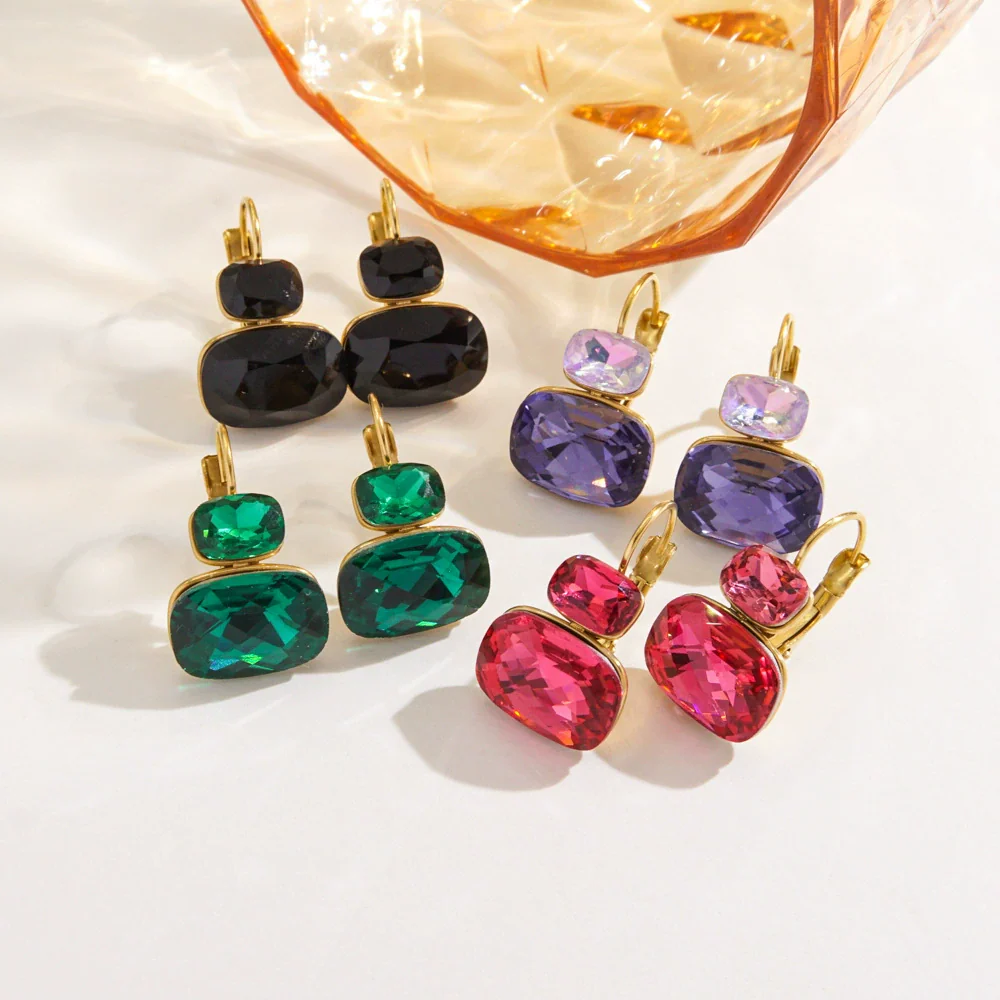 Wholesale Women's Stainless Steel Geometric Style Earrings Inlaid With Colorful Zircon And Set With Diamonds In Ins Luxury Style With Vacuum Furnace Electroplating - Image 4