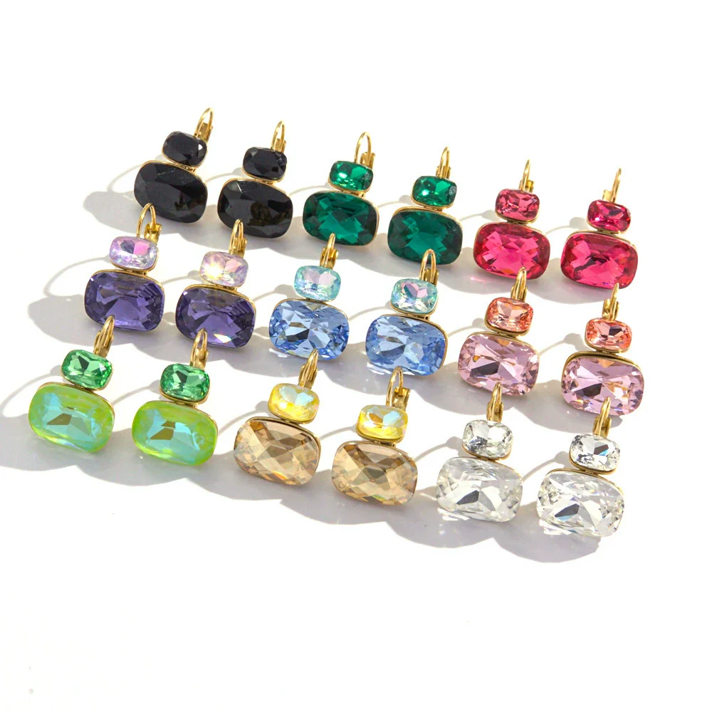 Wholesale Women's Stainless Steel Geometric Style Earrings Inlaid With Colorful Zircon And Set With Diamonds In Ins Luxury Style With Vacuum Furnace Electroplating - Image 5