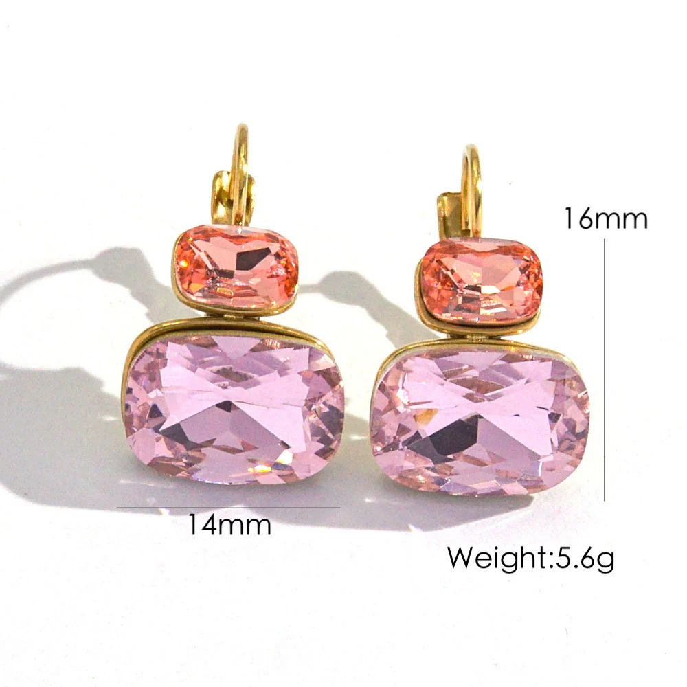 Wholesale Women's Stainless Steel Geometric Style Earrings Inlaid With Colorful Zircon And Set With Diamonds In Ins Luxury Style With Vacuum Furnace Electroplating - Image 7