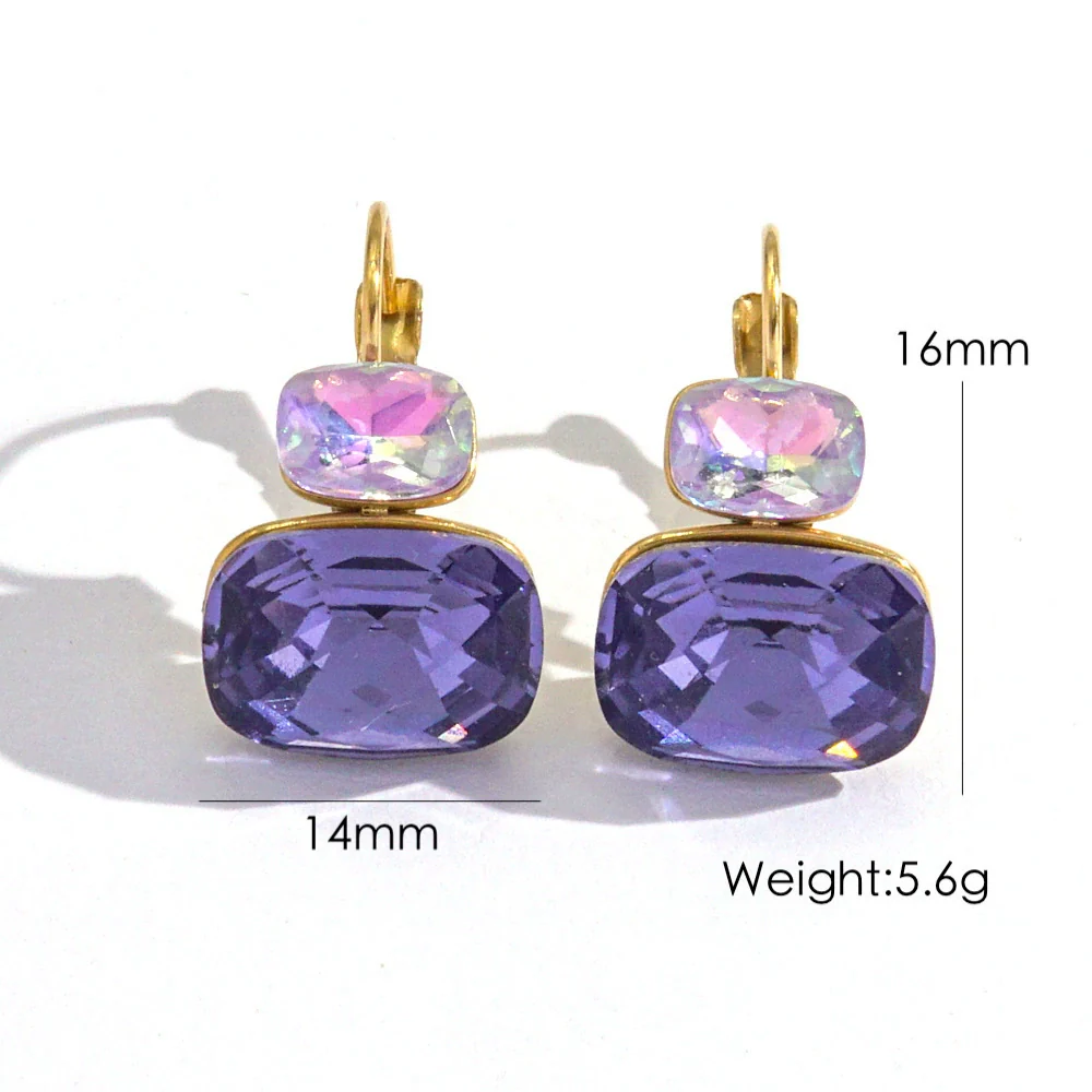Wholesale Women's Stainless Steel Geometric Style Earrings Inlaid With Colorful Zircon And Set With Diamonds In Ins Luxury Style With Vacuum Furnace Electroplating - Image 9