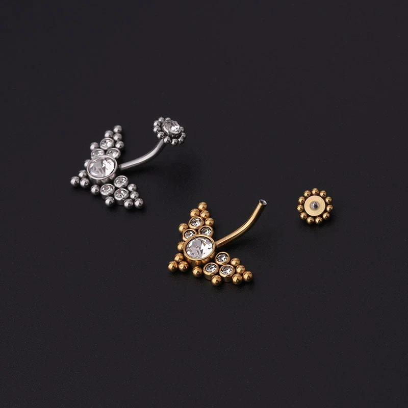 Wholesale Women's Stainless Steel Geometric Umbilical Ring Jewelry With Goldplated Artificial Gemstones And Semiprecious Stones Electroplating - Image 3
