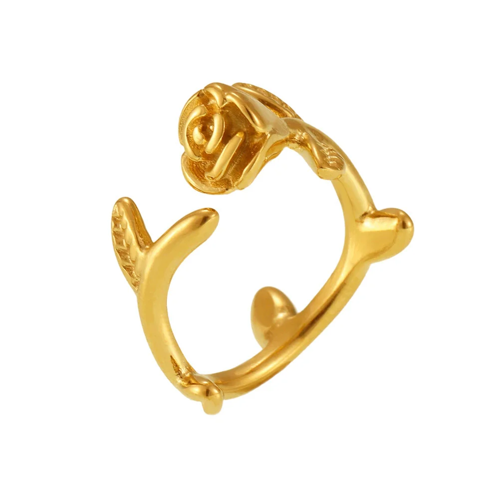 Wholesale Women's Stainless Steel Gold Plated Geometric Ferris Wheel 3D Rose Flower Open Ring Light Luxury Style - Image 5