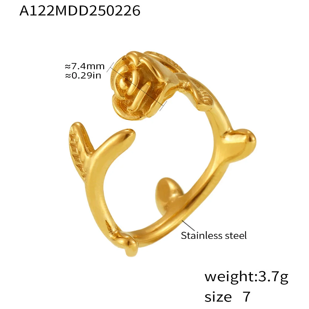Wholesale Women's Stainless Steel Gold Plated Geometric Ferris Wheel 3D Rose Flower Open Ring Light Luxury Style - Image 6