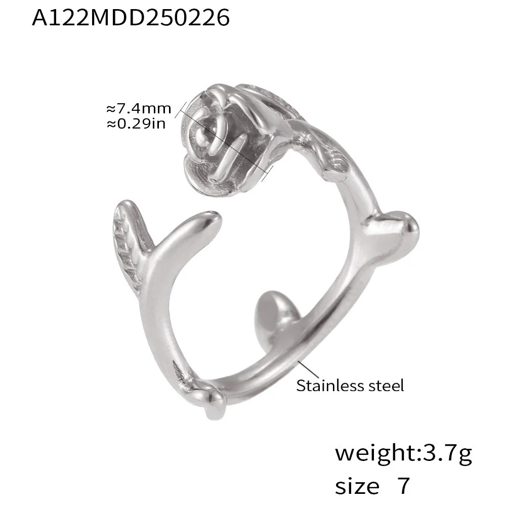 Wholesale Women's Stainless Steel Gold Plated Geometric Ferris Wheel 3D Rose Flower Open Ring Light Luxury Style - Image 7
