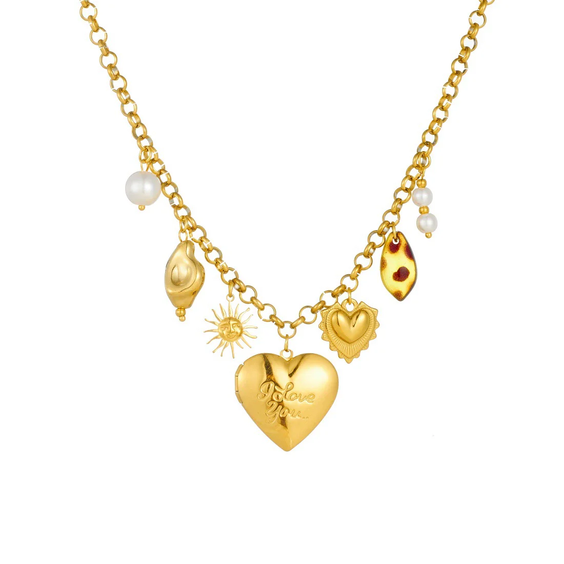 Wholesale Women's Stainless Steel Goldplated Engraved Heartshaped Leopard Print Pendant Necklace With Oshaped Chain - Image 5