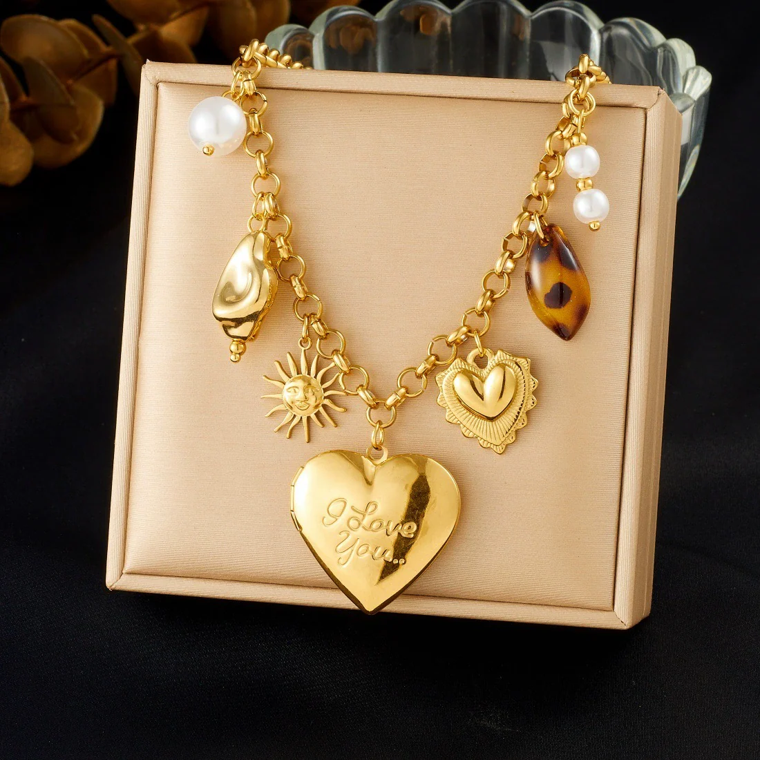 Wholesale Women's Stainless Steel Goldplated Engraved Heartshaped Leopard Print Pendant Necklace With Oshaped Chain - Image 6
