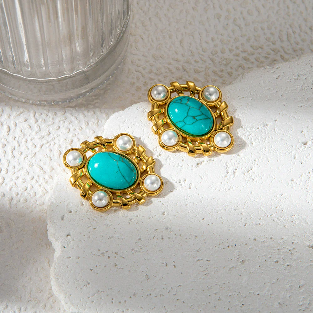 Wholesale Women's Stainless Steel Goldplated Geometric Personality Inlay Earrings