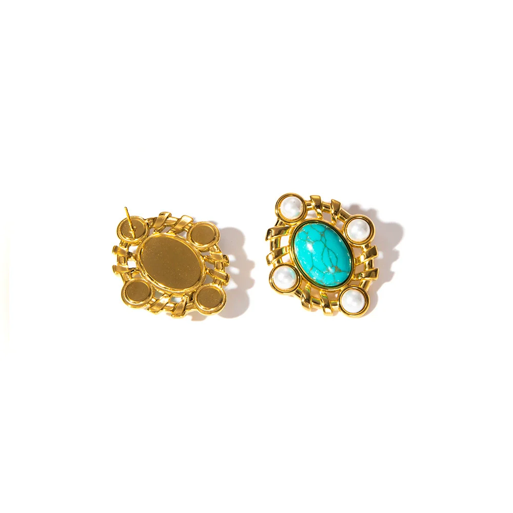Wholesale Women's Stainless Steel Goldplated Geometric Personality Inlay Earrings - Image 5