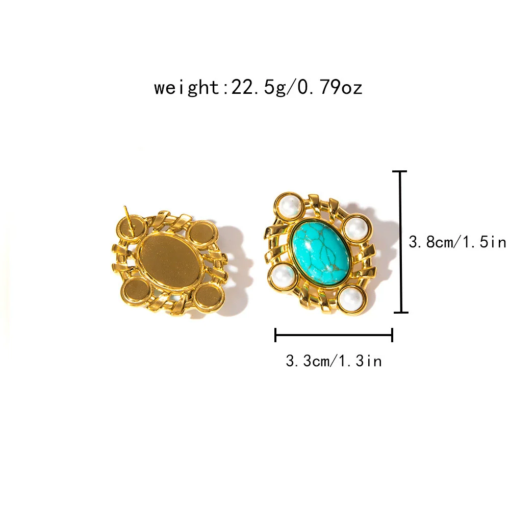Wholesale Women's Stainless Steel Goldplated Geometric Personality Inlay Earrings - Image 6