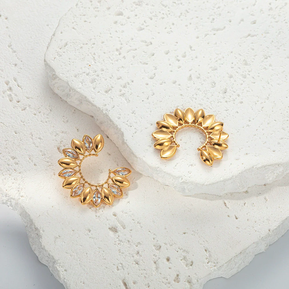 Wholesale Women's Stainless Steel Goldplated Jewelry With White Zircon Inlay Cshaped Drop Design Electroplated Earrings - Image 2