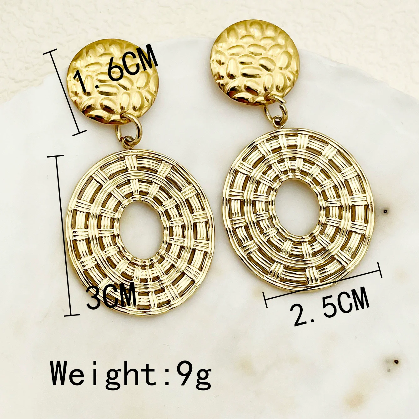 Wholesale Women's Stainless Steel Goldplated Retro Fashion Exaggerated Earrings - Image 4
