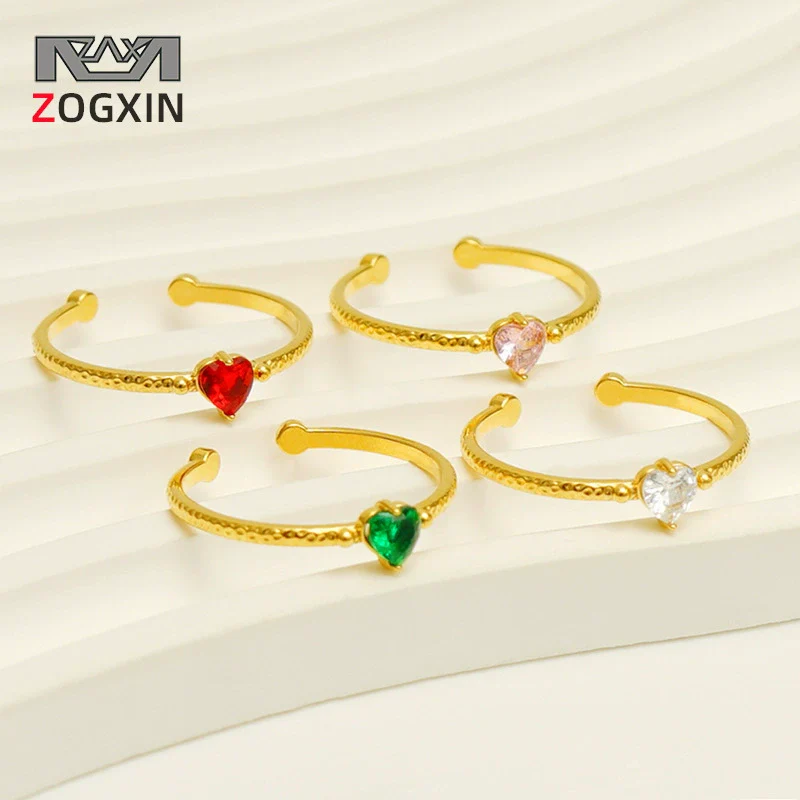 Wholesale Women's 316L Stainless Steel Heart Shaped Inlaid Zircon Love Ring With Electroplating