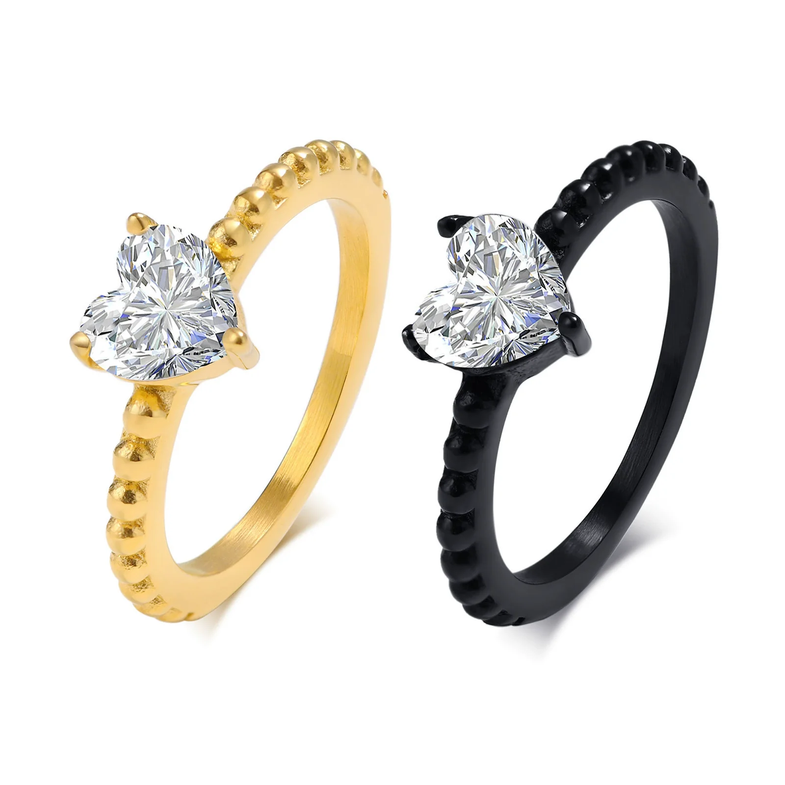 Wholesale Women's Stainless Steel Heartshaped Zircon Casting Ring Simple Style - Image 5