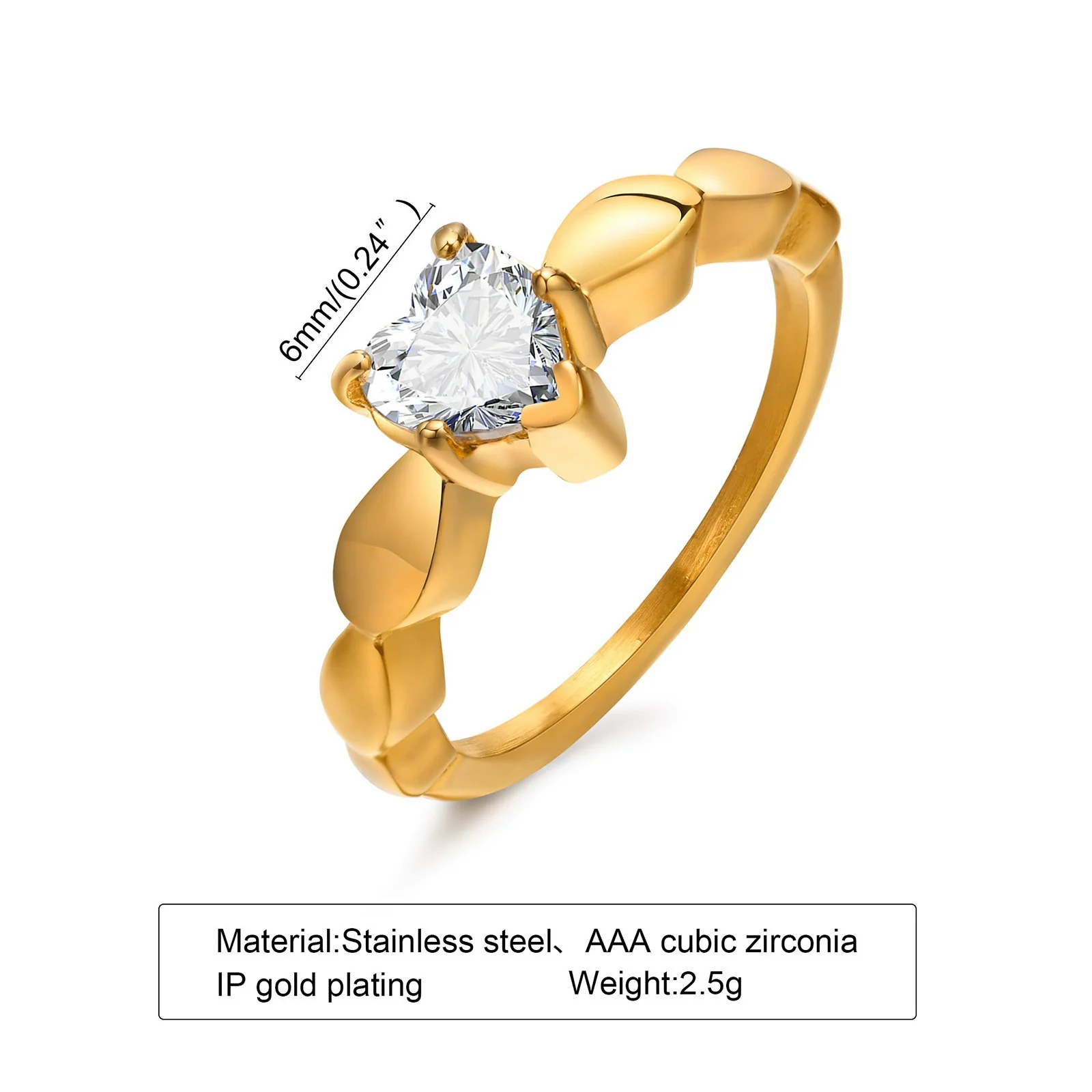 Wholesale Women's Stainless Steel Heartshaped Zircon Casting Ring Simple Style - Image 7