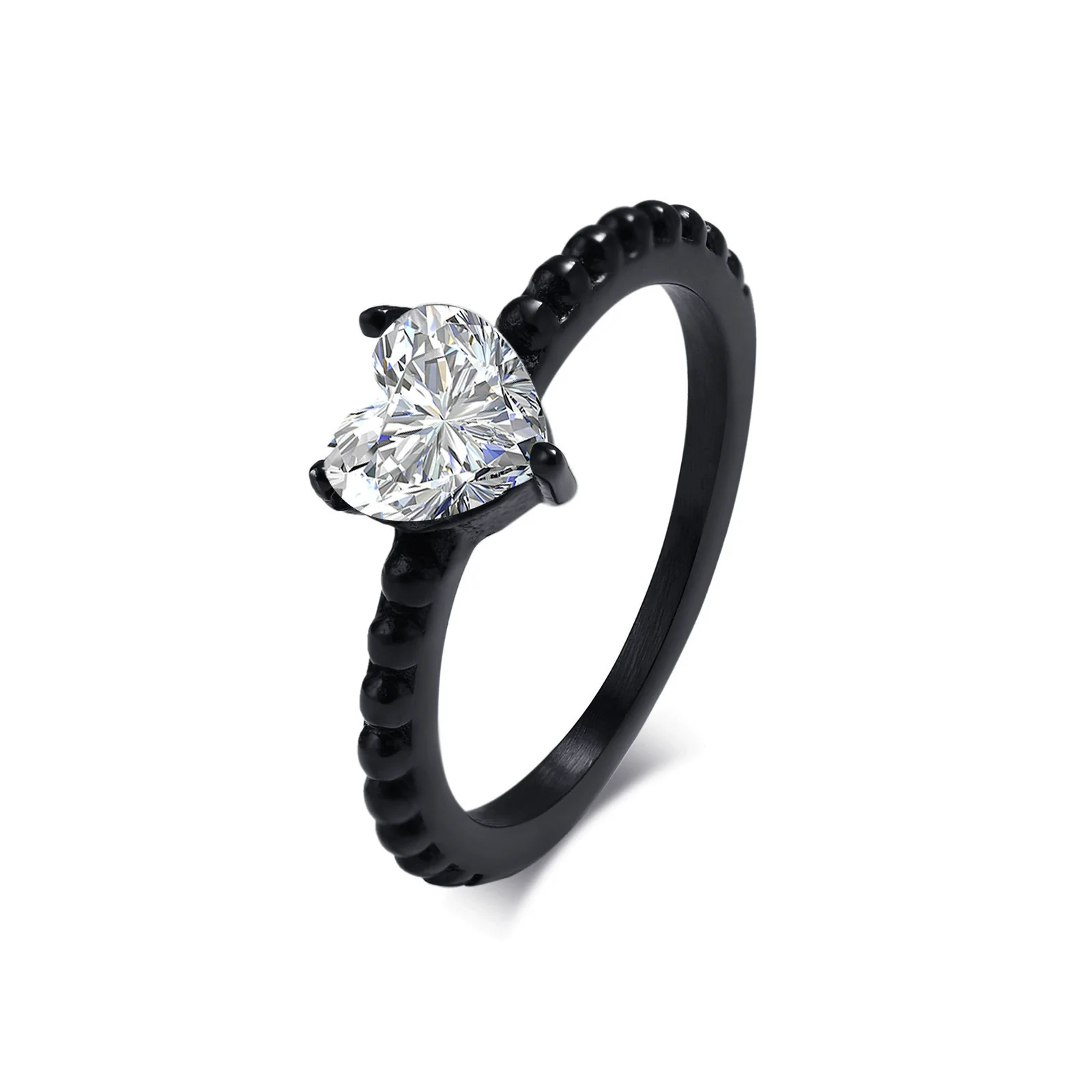 Wholesale Women's Stainless Steel Heartshaped Zircon Casting Ring Simple Style - Image 9