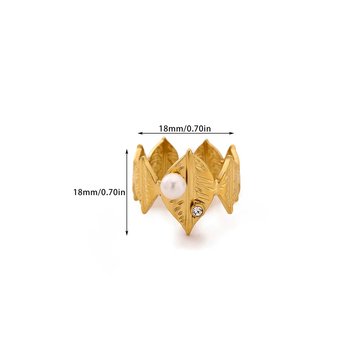 Wholesale Women's Stainless Steel Imitation Pearl Multilayer Zircon 18K Gold Plated Heart Shape Geometric Inlaid With Gold Open Ring - Image 13