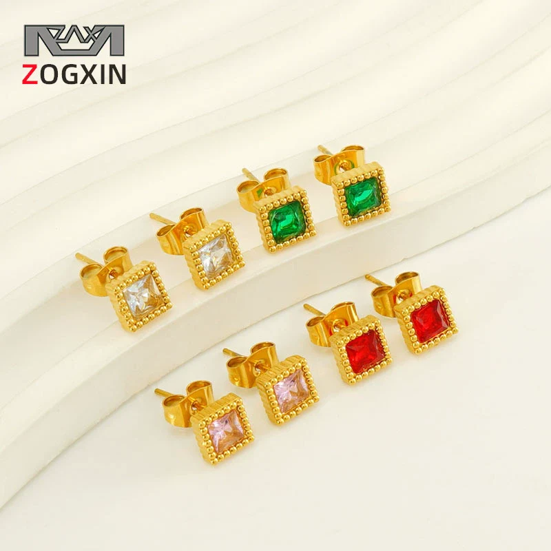 Wholesale Women's 316L Stainless Steel Inlaid Zircon Geometric Earrings