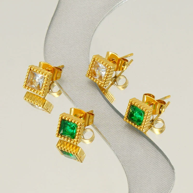 Wholesale Women's 316L Stainless Steel Inlaid Zircon Geometric Earrings - Image 2