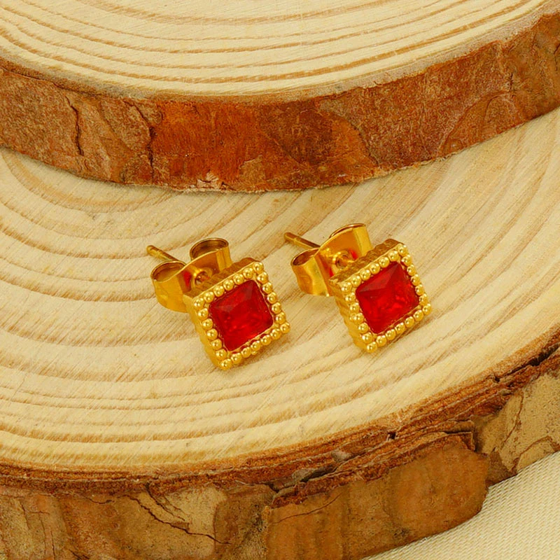 Wholesale Women's 316L Stainless Steel Inlaid Zircon Geometric Earrings - Image 4