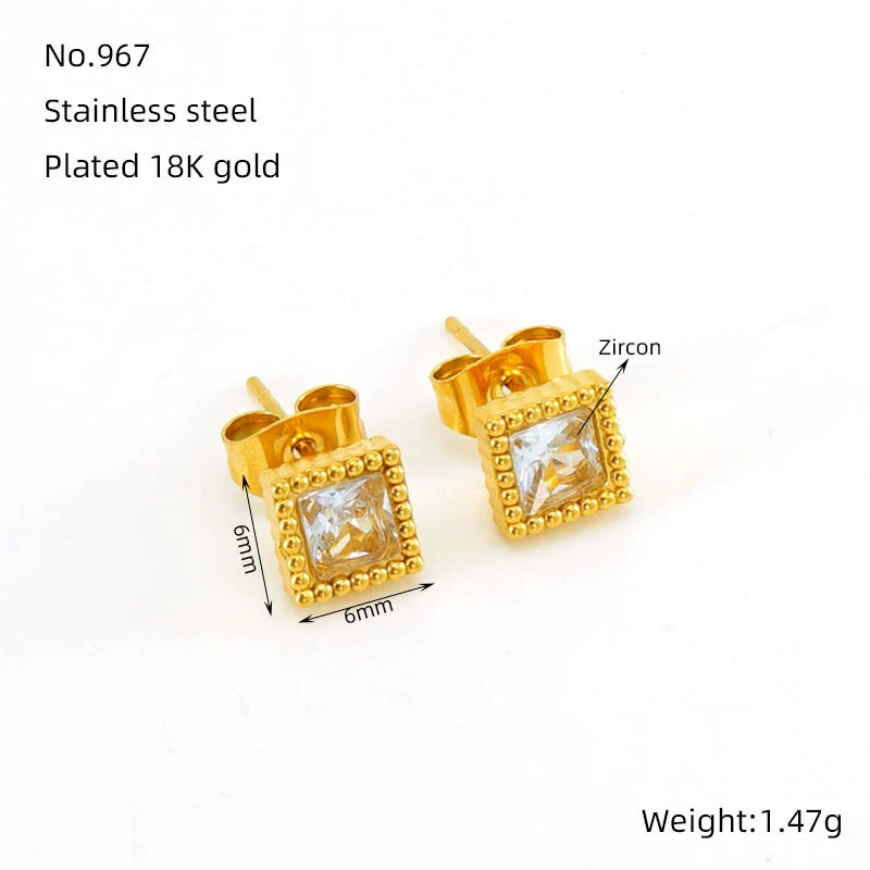 Wholesale Women's 316L Stainless Steel Inlaid Zircon Geometric Earrings - Image 6