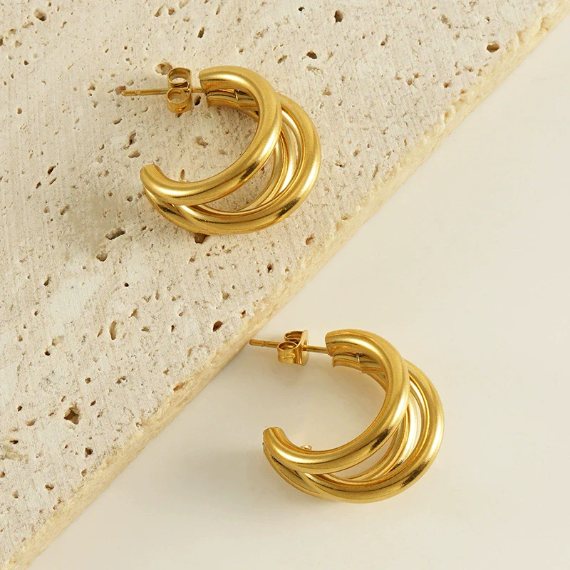 Wholesale Women's 316L Stainless Steel Irregular Avantgarde Design 18K Goldplated Earrings - Image 2