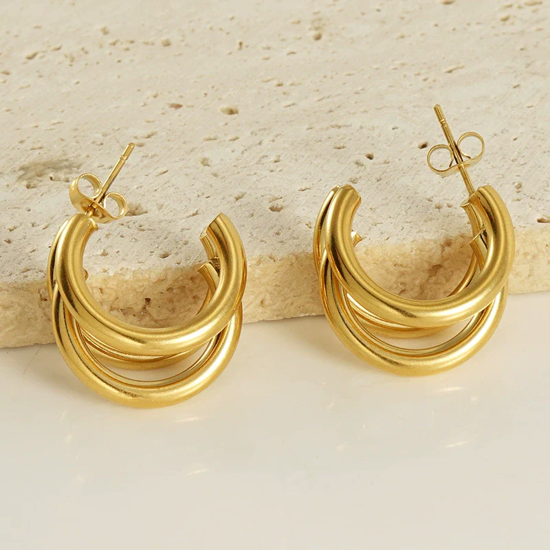 Wholesale Women's 316L Stainless Steel Irregular Avantgarde Design 18K Goldplated Earrings - Image 3