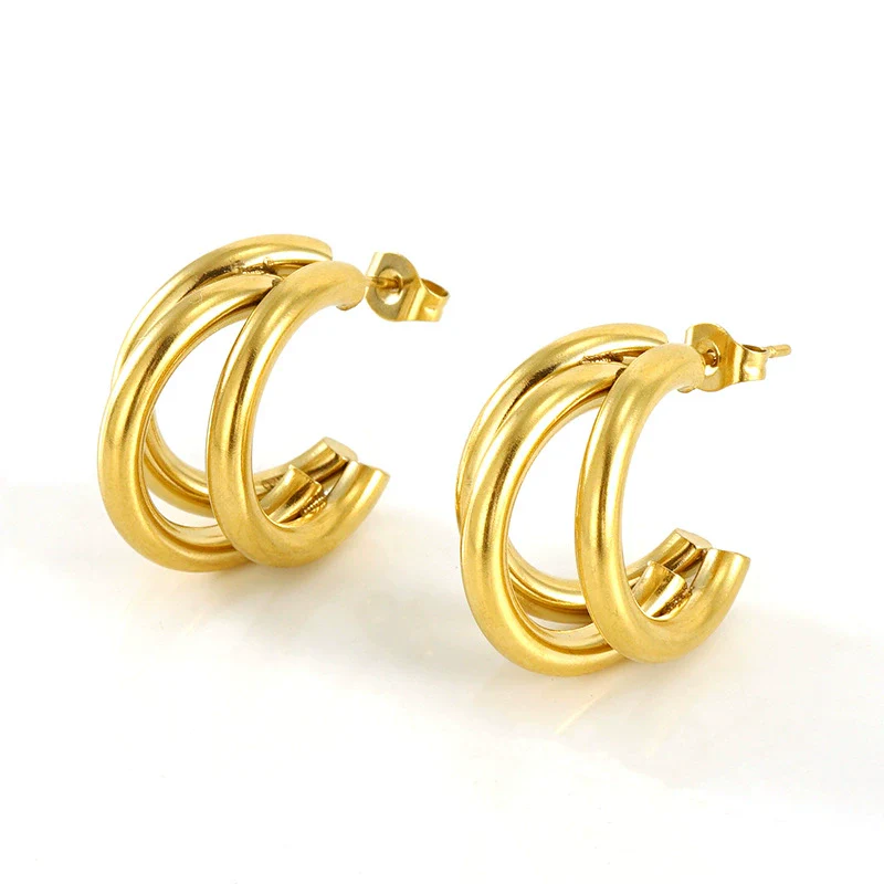 Wholesale Women's 316L Stainless Steel Irregular Avantgarde Design 18K Goldplated Earrings - Image 6
