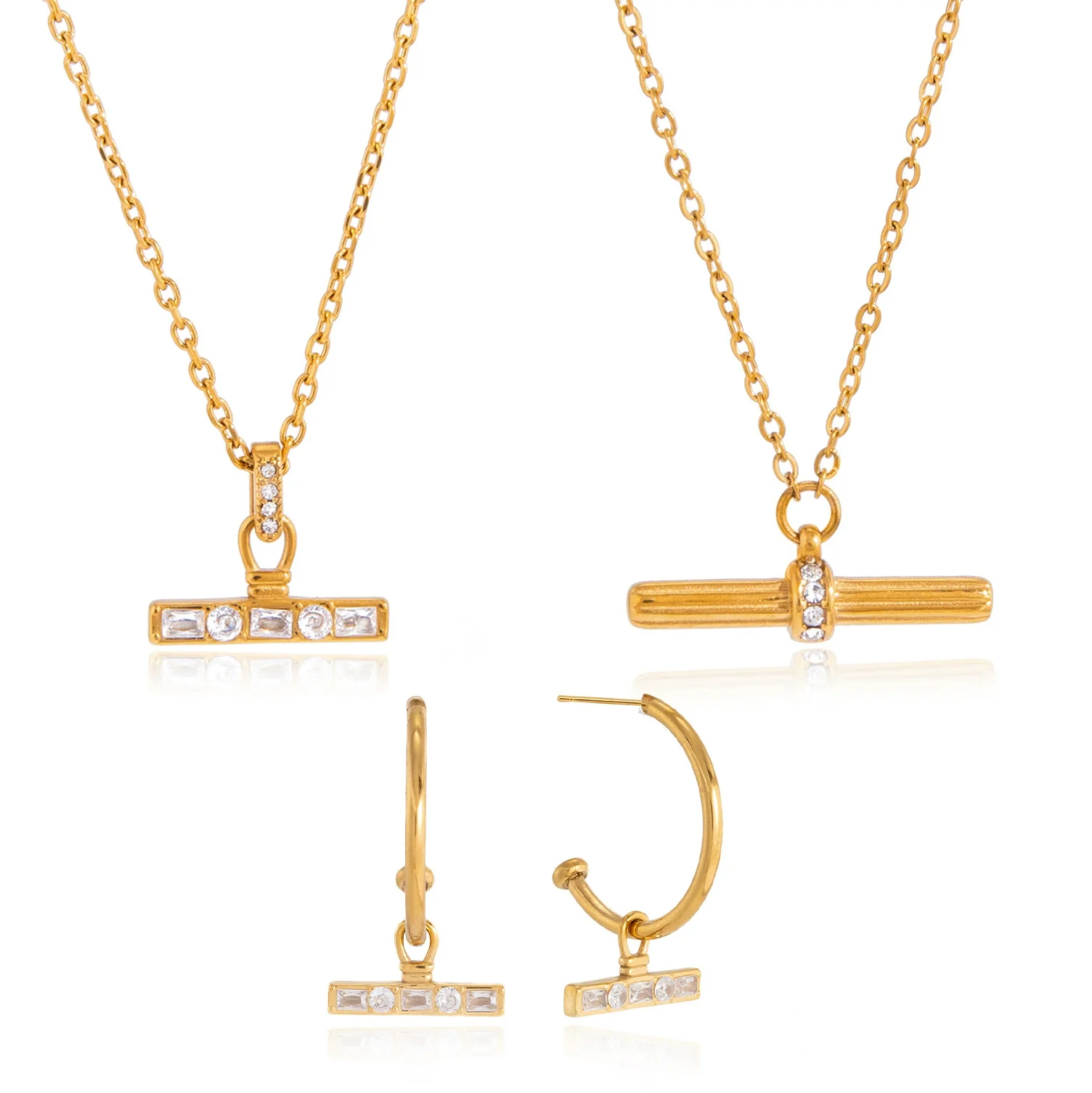 Wholesale Women's Stainless Steel Jewelry Set With Geometric Style Pvd Furnace Vacuum Real Gold Plating Including Earrings And Necklaces - Image 5