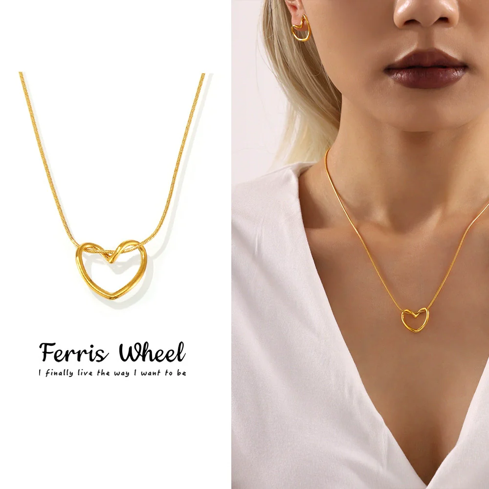 Wholesale Women's Stainless Steel Jewelry Set With Love Water Drops And Bells Patterns Ferris Wheel Design Electroplated Earrings And Necklace