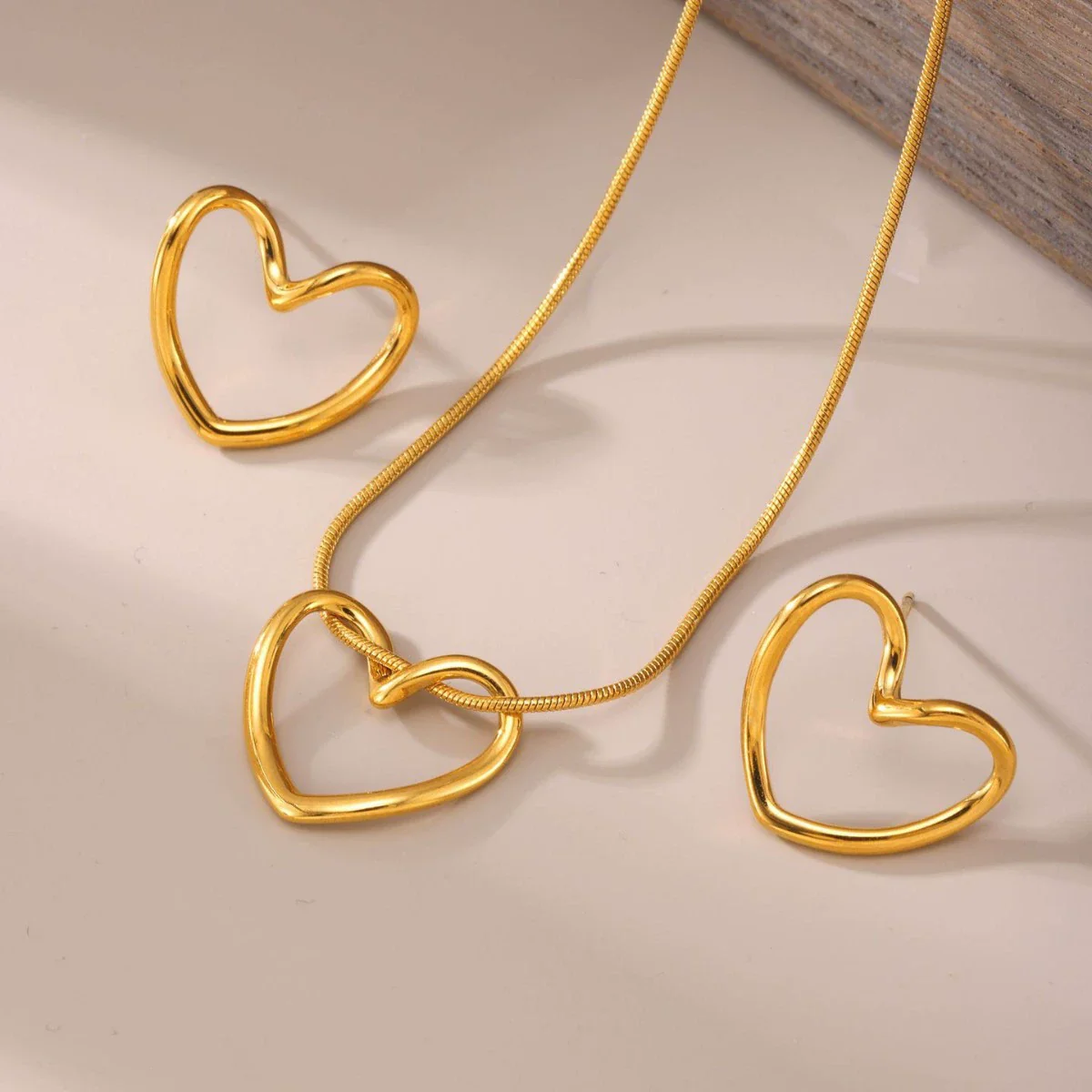 Wholesale Women's Stainless Steel Jewelry Set With Love Water Drops And Bells Patterns Ferris Wheel Design Electroplated Earrings And Necklace - Image 2