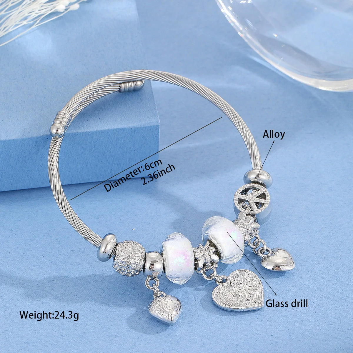 Wholesale Women's Stainless Steel Joker Style Diamond Design Love Pendant Adjustable Bracelet - Image 2