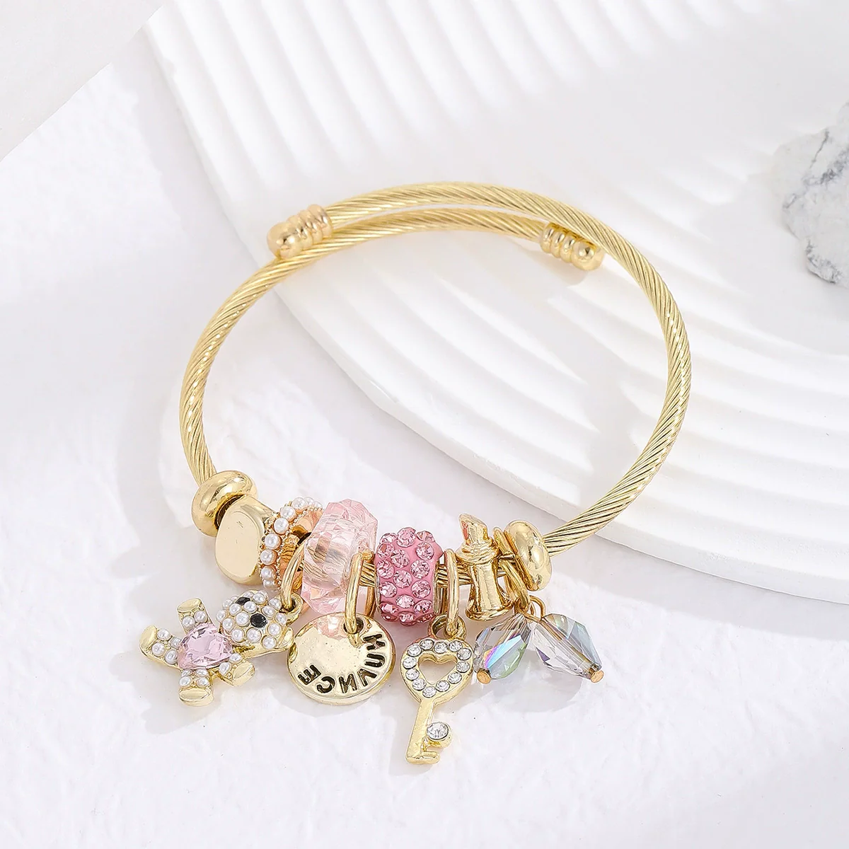 Wholesale Women's Stainless Steel Joker Style Diamond Design Love Pendant Adjustable Bracelet - Image 3