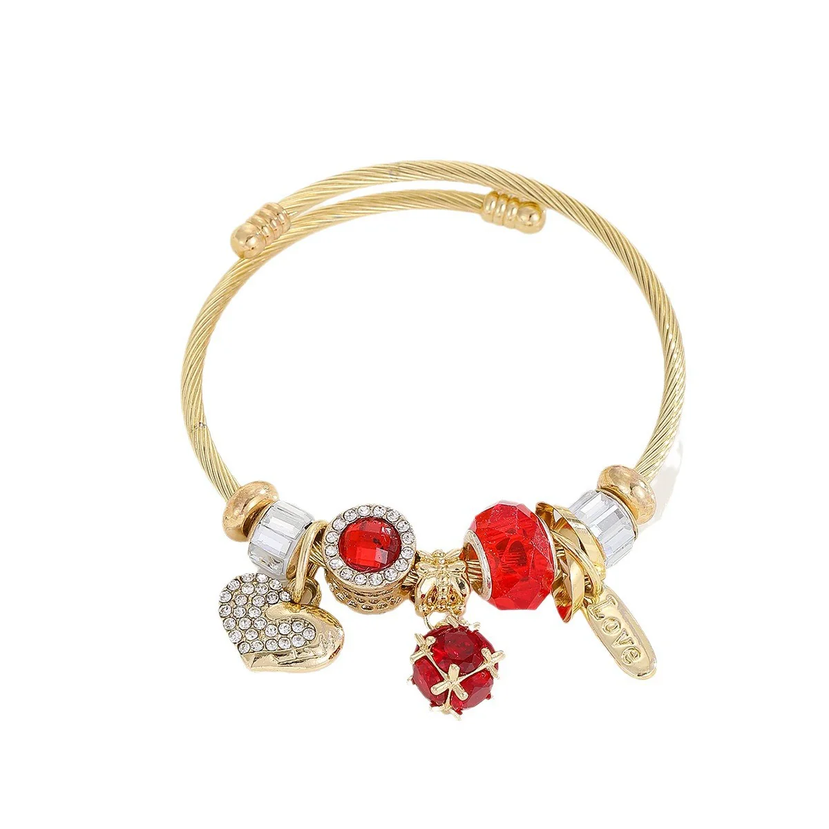 Wholesale Women's Stainless Steel Joker Style Diamond Design Love Pendant Adjustable Bracelet - Image 5