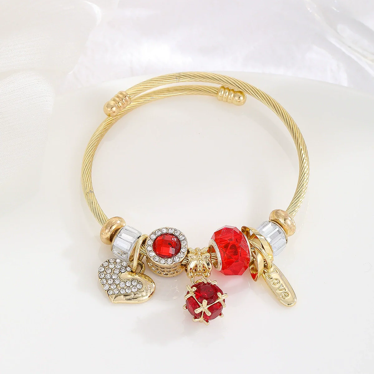 Wholesale Women's Stainless Steel Joker Style Diamond Design Love Pendant Adjustable Bracelet - Image 7