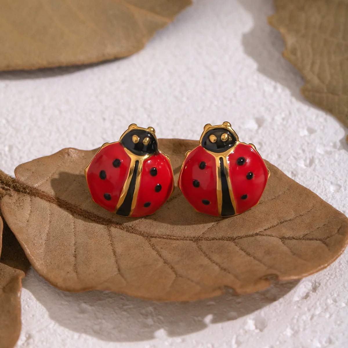 Wholesale Women's Stainless Steel Ladybug Earrings With Pvd Furnace Vacuum Real Gold Plating