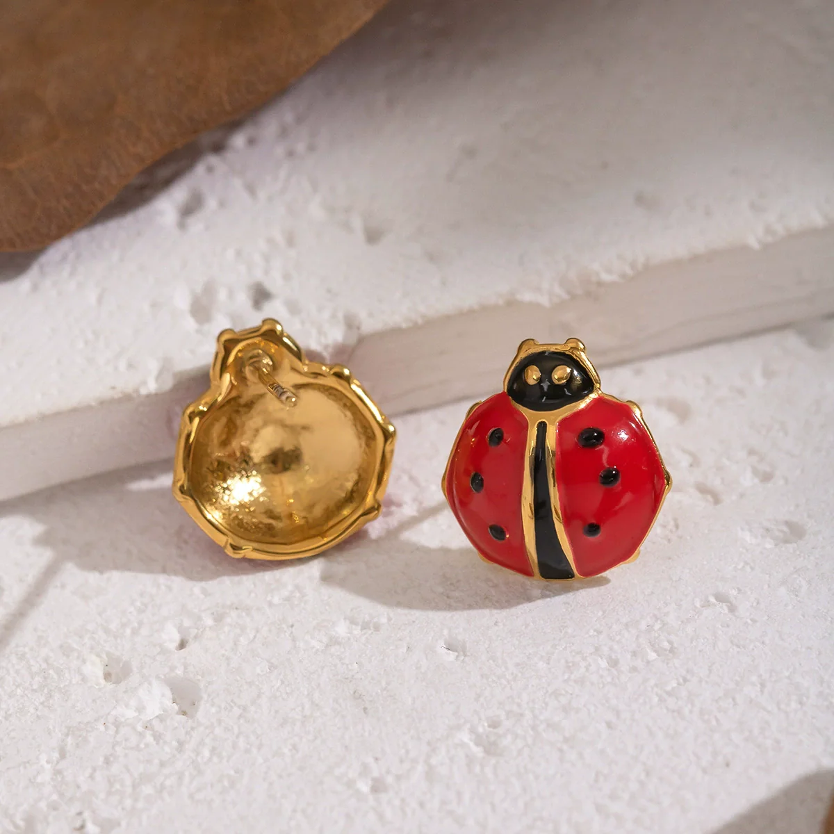 Wholesale Women's Stainless Steel Ladybug Earrings With Pvd Furnace Vacuum Real Gold Plating - Image 2