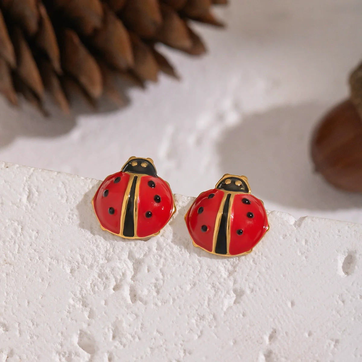 Wholesale Women's Stainless Steel Ladybug Earrings With Pvd Furnace Vacuum Real Gold Plating - Image 4