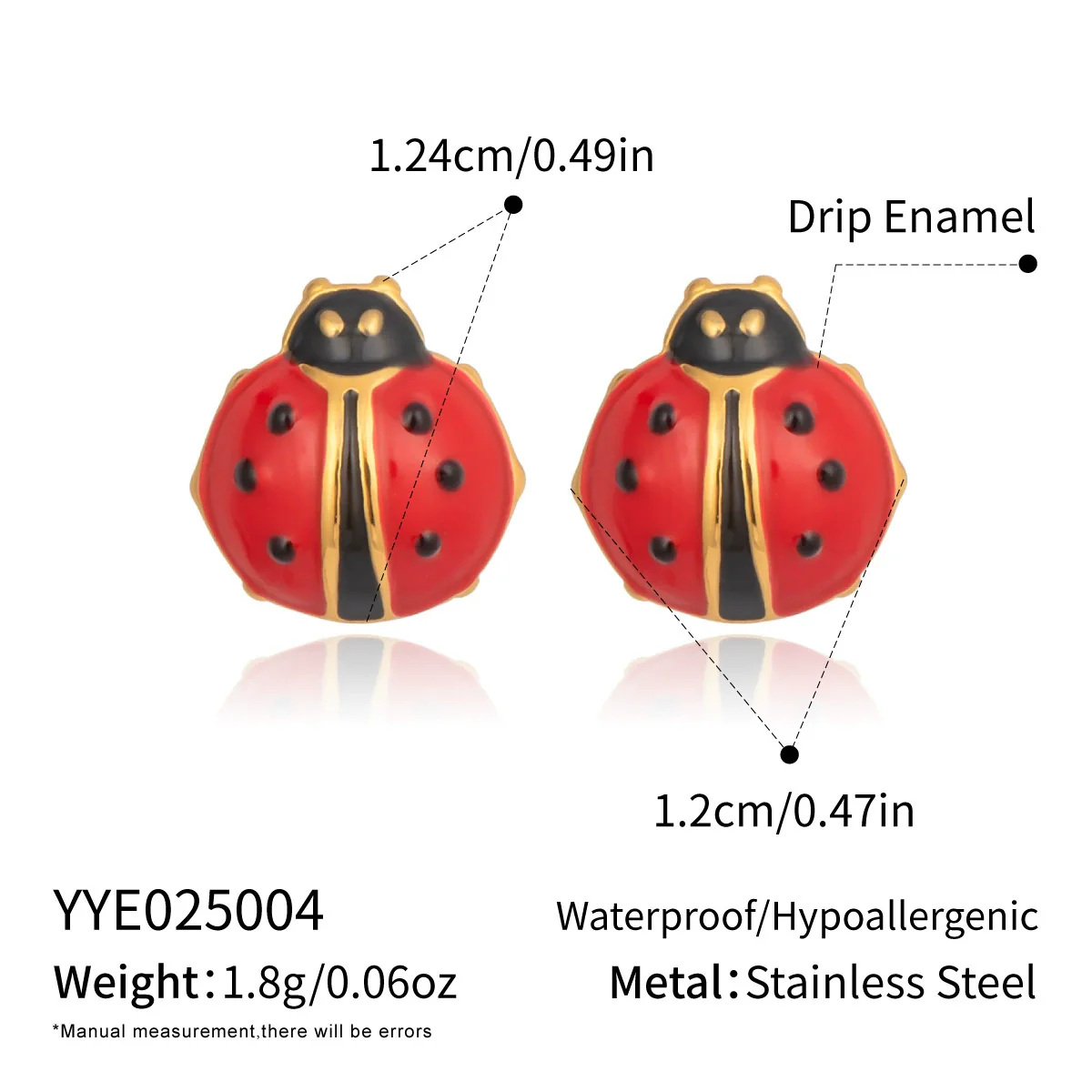 Wholesale Women's Stainless Steel Ladybug Earrings With Pvd Furnace Vacuum Real Gold Plating - Image 6