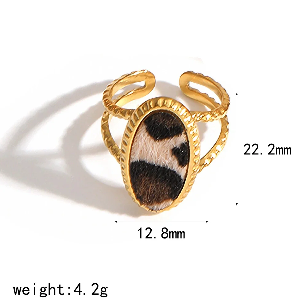 Wholesale Women's Stainless Steel Leopard Print Open Ring With Vacuum Plating Niche Design - Image 11