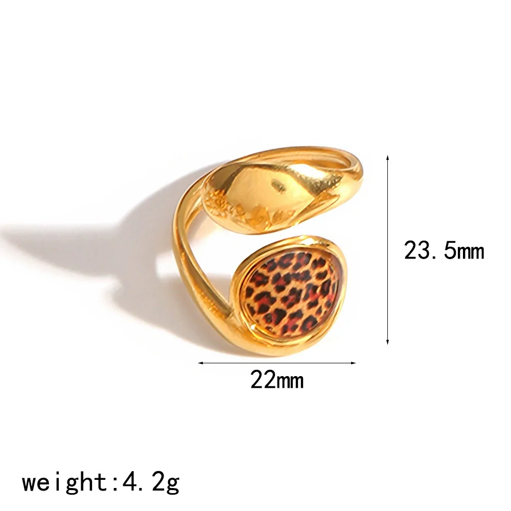 Wholesale Women's Stainless Steel Leopard Print Open Ring With Vacuum Plating Niche Design - Image 12
