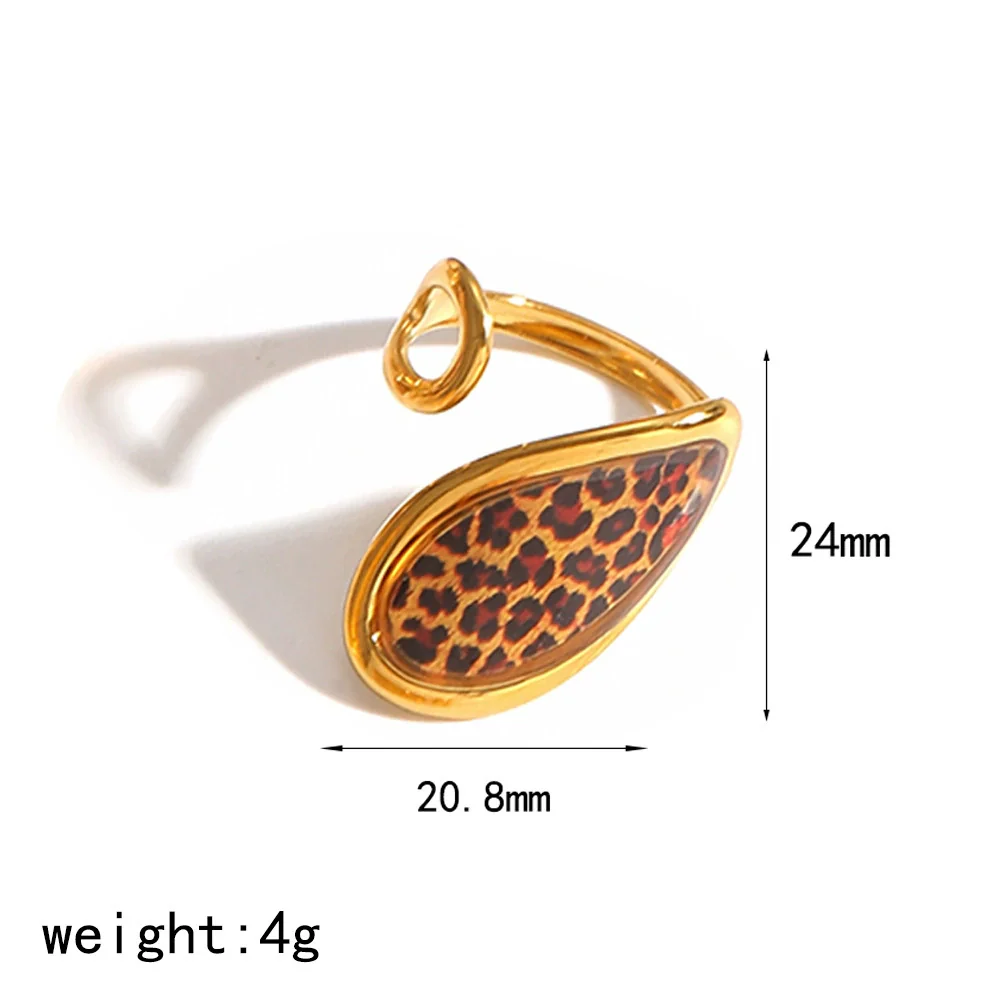 Wholesale Women's Stainless Steel Leopard Print Open Ring With Vacuum Plating Niche Design - Image 13